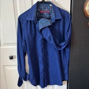 Robert Graham Deep Navy Button-Down Shirt with Patterned Trim